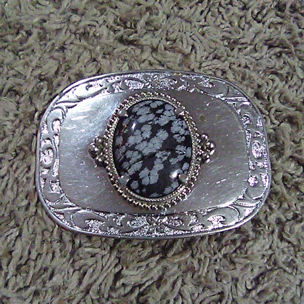 Snowflake Obsidian Stone Belt Buckle Vintage Western Wear 1990s Unisex